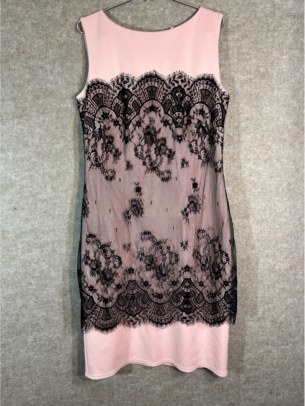 Tadashi Shoji Dress Women 14 Blush Pink Black Lace Sleeveless Cocktail Sheath